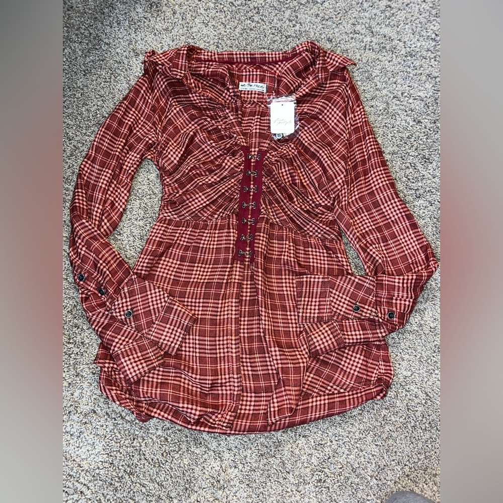 Free People Top new Catalynn Cinched Shirt xs - Picture 3 of 5